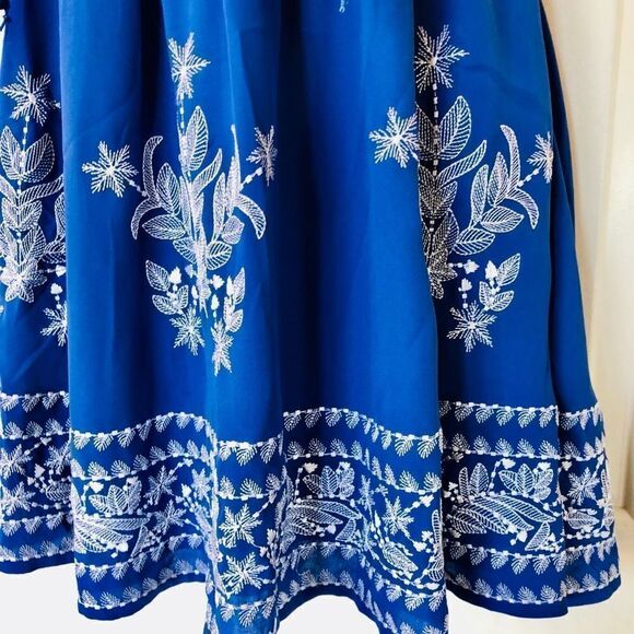 NWOT Bebe Blue High Waist Fit and Flare Embroidered Dress - Picture 6 of 16